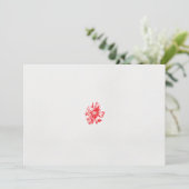 Een tekening van een rode bloem op een witte achte save the date (Staand voorkant)