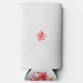 Een tekening van een rode bloem op een witte achte seltzer blikjeskoeler (Voorkant)