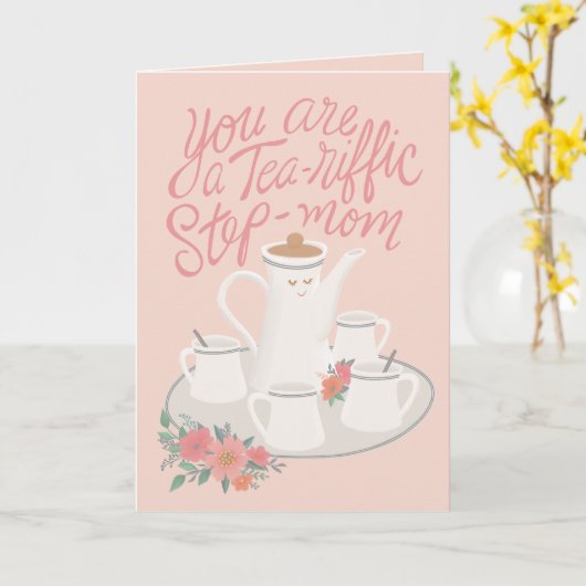 Een the-fantastische stiefmoeder Moederdag theeset Kaart (Gele Bloem)