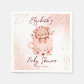 Een theepartijtje baby shower roze teddy in een be servet (Voorkant)