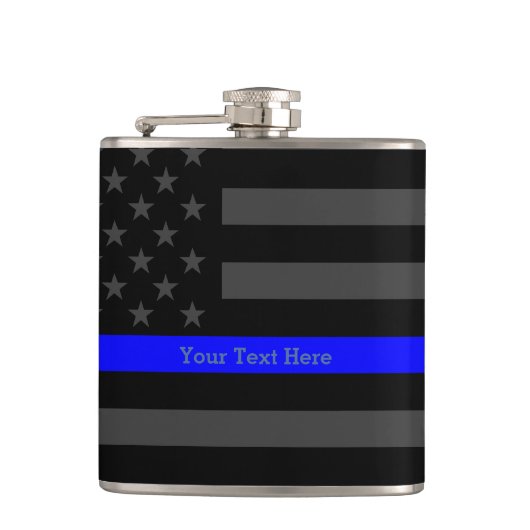 Een Thin Blue Line US Flag Jouw tekst op maat Heupfles (Voorkant)
