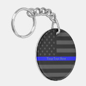 Een Thin Blue Line US Flag Personalized Keeper Sleutelhanger (Voorkant Links)