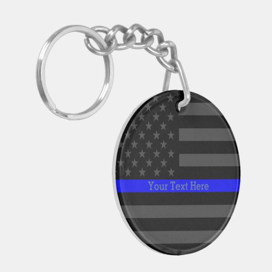 Een Thin Blue Line US Flag Personalized Keeper Sleutelhanger (Voorkant Links)