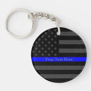 Een Thin Blue Line US Flag Personalized Keeper Sleutelhanger