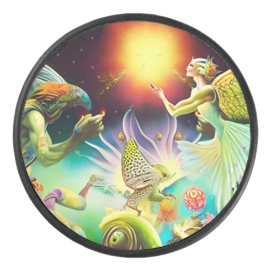 Een tijd van vergoedingsolieverfschilderij hockey puck (Voorkant)