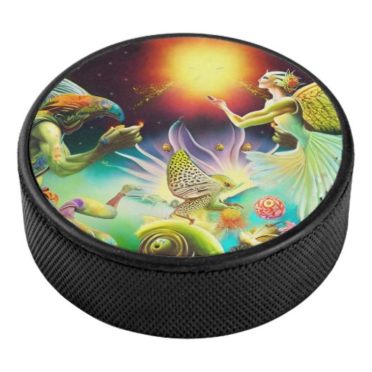 Een tijd van vergoedingsolieverfschilderij hockey puck (3/4)