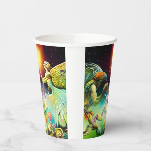 Een tijd van vergoedingsolieverfschilderij papieren bekers (Links)