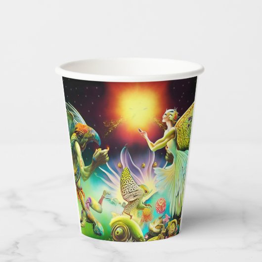 Een tijd van vergoedingsolieverfschilderij papieren bekers (Voorkant)