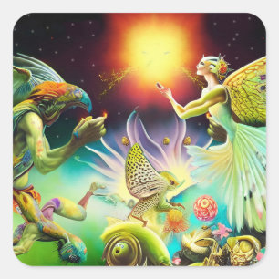 Een tijd van vergoedingsolieverfschilderij vierkante sticker