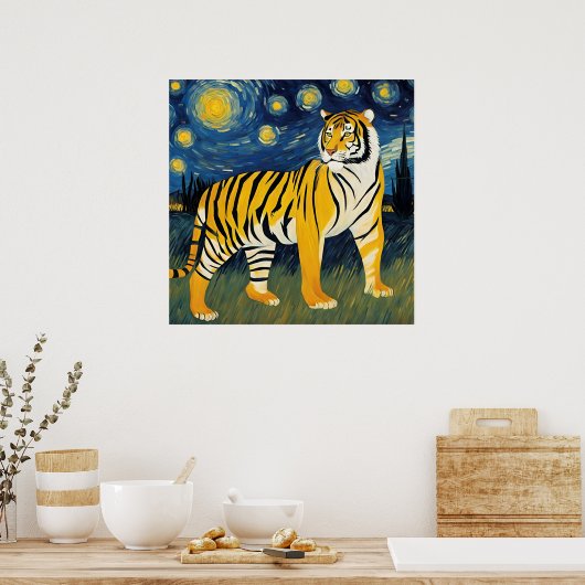 Een tijger in de Sterrennacht Poster (Keuken)