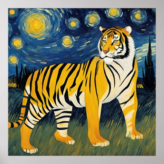 Een tijger in de Sterrennacht Poster (Voorkant)