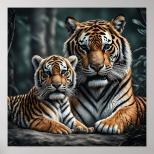 Een tijger met haar welp poster