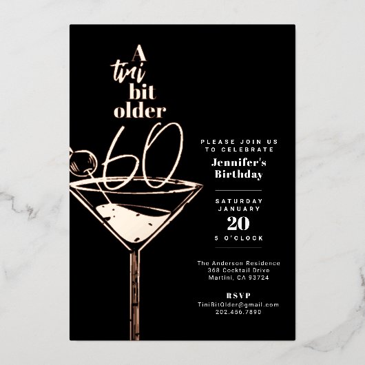 Een Tini Bit Olde 60e verjaardag cocktail party Folie Uitnodiging (Voorkant)