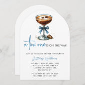 Een Tini One Baby shower Blue Bow Arch Uitnodiging (Voorkant / Achterkant)