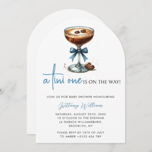 Een Tini One Baby shower Blue Bow Arch Uitnodiging (Voorkant / Achterkant)