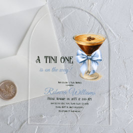 Een Tini One Blue Bow Espresso Martini Baby shower Acryl Uitnodigingen