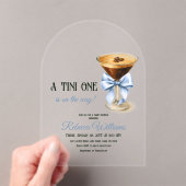 Een Tini One Blue Bow Espresso Martini Baby shower Acryl Uitnodigingen (Insitu (Draagbaar))
