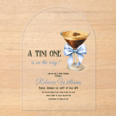 Een Tini One Blue Bow Espresso Martini Baby shower Acryl Uitnodigingen (Voorkant)