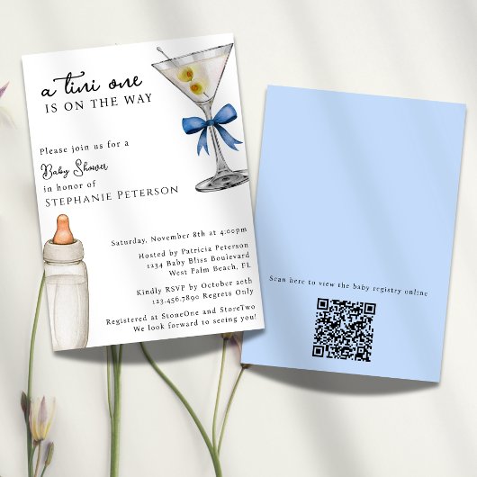 Een Tini One Blue Martini Themagecode Baby Shower Kaart