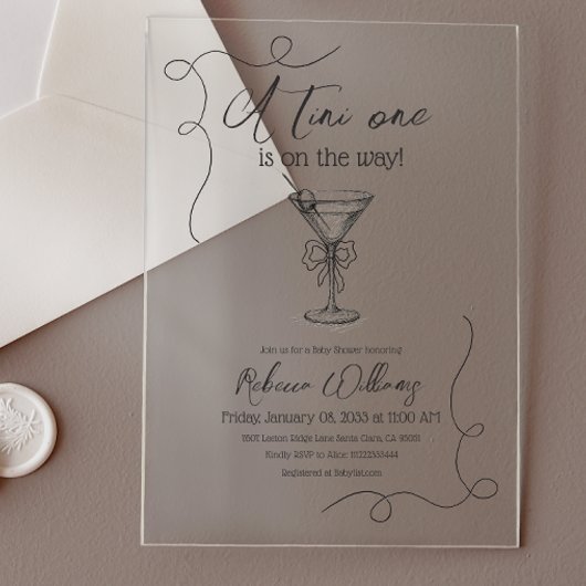 Een Tini One Hand Drawn Martini Baby shower Acryl Uitnodigingen