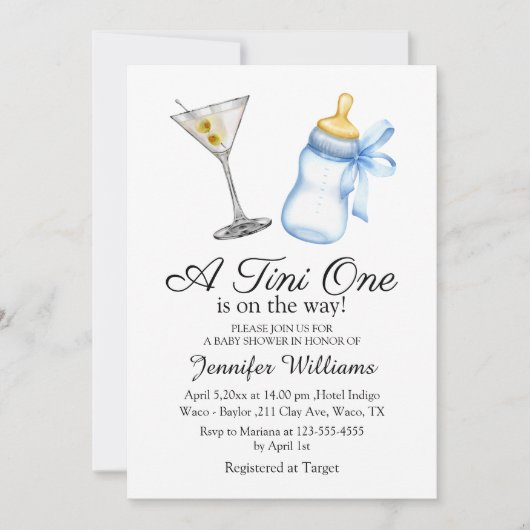 Een Tini One is onderweg, Martini Boy baby shower Kaart (Voorkant)