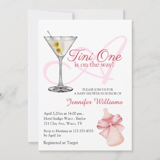 Een Tini One is onderweg, roze baby shower Kaart (Voorkant)