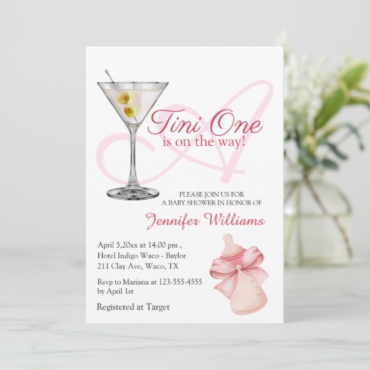 Een Tini One is onderweg, roze baby shower Kaart (Staand voorkant)