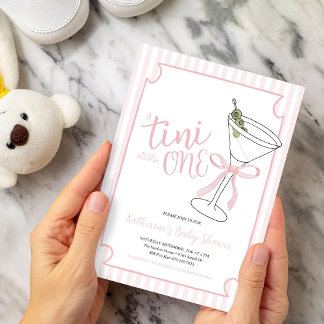 Een Tini One is op de weg Pink Stripes Baby shower Kaart