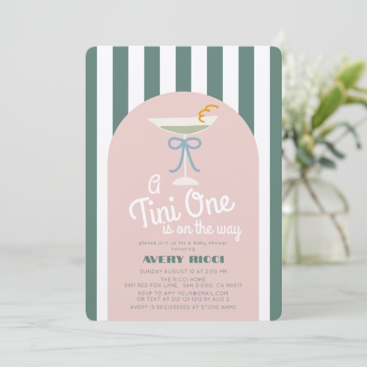 Een Tini One Martini Blue Ribbon Boy Baby shower Kaart (Staand voorkant)