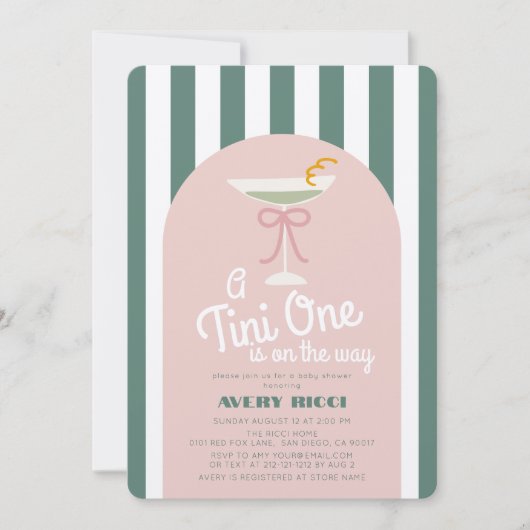 Een tini one martini roze lint meisje Baby shower Kaart (Voorkant)