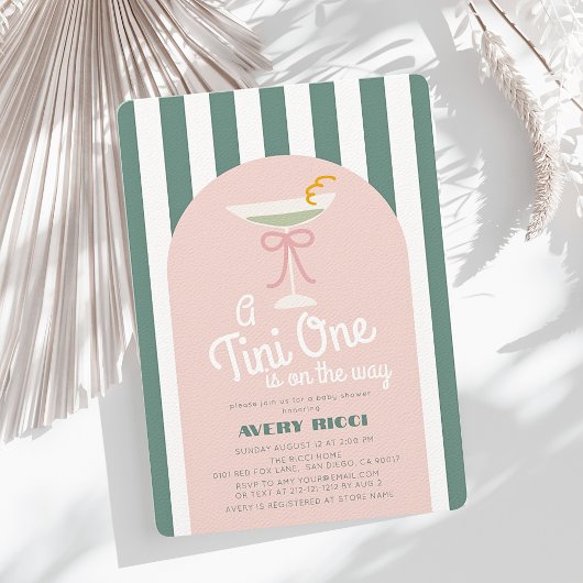 Een tini one martini roze lint meisje Baby shower Kaart