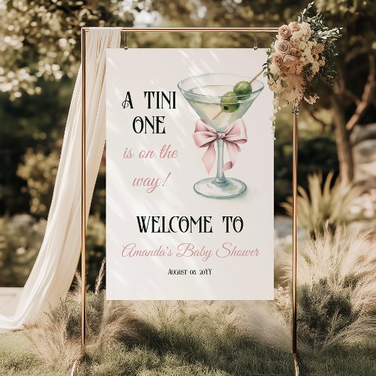 Een Tini One Martini Roze Strik Baby Shower Welkom Poster