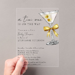 Een Tini One Minimal Chic Gele Martini Baby Shower Acryl Uitnodigingen