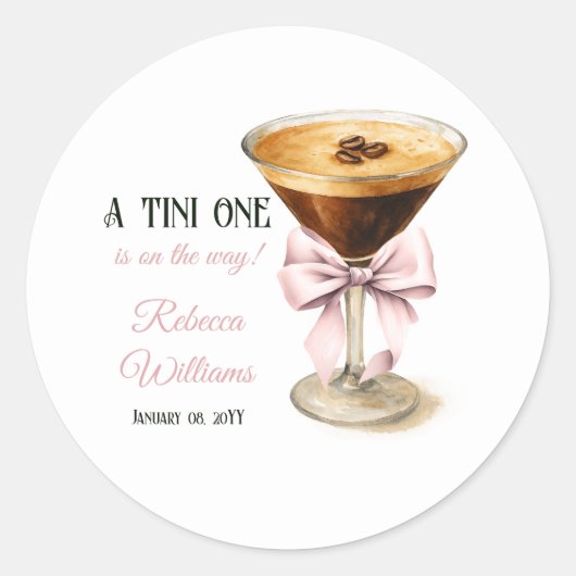 Een Tini One Pink Bow Espresso Martini Baby shower Ronde Sticker (Voorkant)