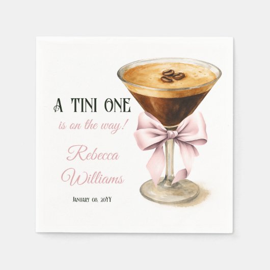 Een Tini One Pink Bow Espresso Martini Baby shower Servet (Voorkant)