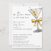 Een Tini One QR Code Chic Gele Martini Baby Shower Kaart (Voorkant)