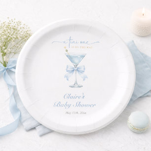 Een Tini One Stof Blauw Strik Jongen Baby Borrel Papieren Bordje
