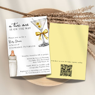 Een Tini One Yellow Martini QR Code Baby shower Kaart
