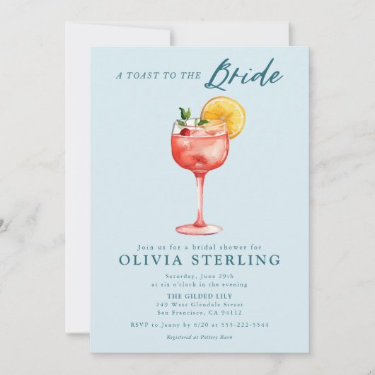 Een toast op de bruid blauwe bruids douche uitnodi kaart (Voorkant)
