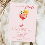 Een toast op de bruid roze en rood Vrijgezellenfee Briefkaart<br><div class="desc">Toast op de aanstaande bruid met cocktail-thema bruids douche uitnodigingen. Pas de uitnodiging aan met uw gegevens om het uw eigen te maken!</div>