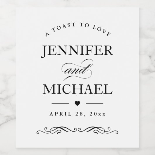 Een toast op liefde aangepaste bruiloft gunst wijn etiket (Enkel label)