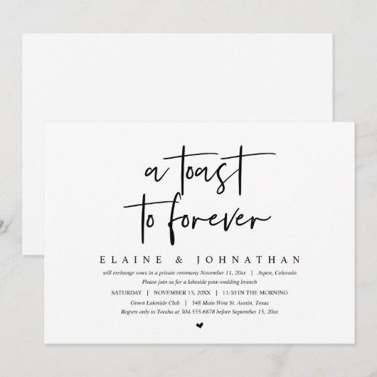 Een toast op voor altijd, bruiloft Elopement Brunc Kaart (Voorkant / Achterkant)