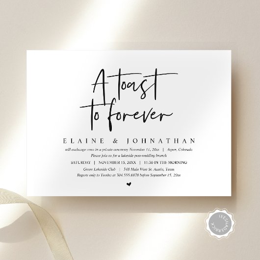 Een toast op voor altijd, bruiloft Elopement Brunc Kaart