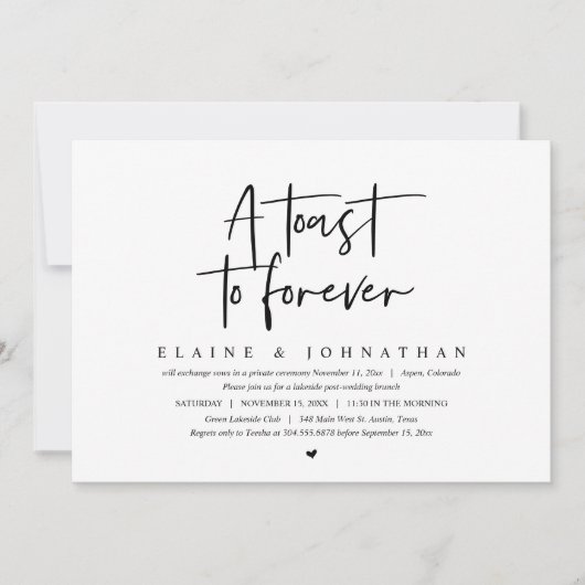 Een toast op voor altijd, bruiloft Elopement Brunc Kaart (Voorkant)
