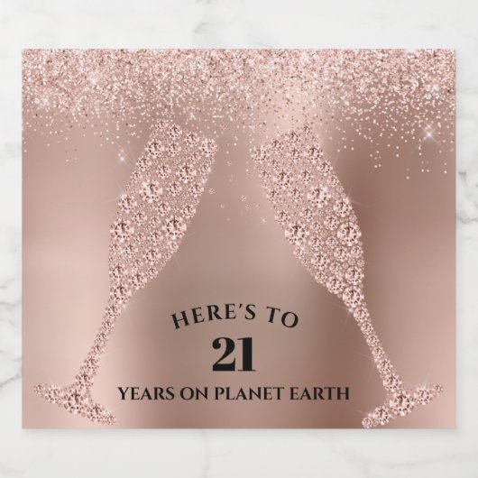 Een Toast van de Bubbly 21st Birthday Roos Gold Sparkling Wijnetiket (Enkel label)
