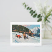 Een toboggans-schuifscène briefkaart (Staand voorkant)