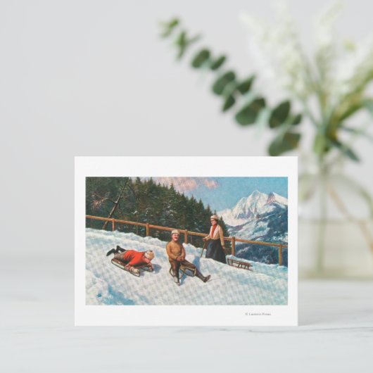 Een toboggans-schuifscène briefkaart (Staand voorkant)