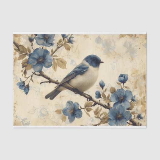 Een Toile de Jouy Bluebird Tissuepapier (Voorkant)
