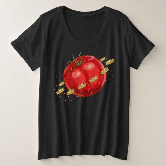 Een tomatenplaneet met pizzas om hem grote maat t-shirt (Design voorkant)