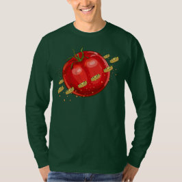 Een tomatenplaneet met pizzas om hem t-shirt